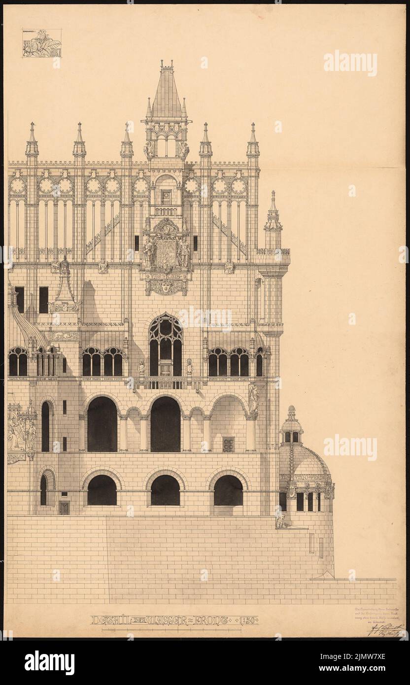 Blunck Erich (1872-1950), casa di città. Schinkel competizione 1898 (1898): Vista di S. dettaglio 1:50. Acquerello Tusche sulla scatola, 101 x 64,6 cm (compresi i bordi di scansione) Blunck Erich (1872-1950): Stadthaus. Schinkelwettbewerb 1898 Foto Stock