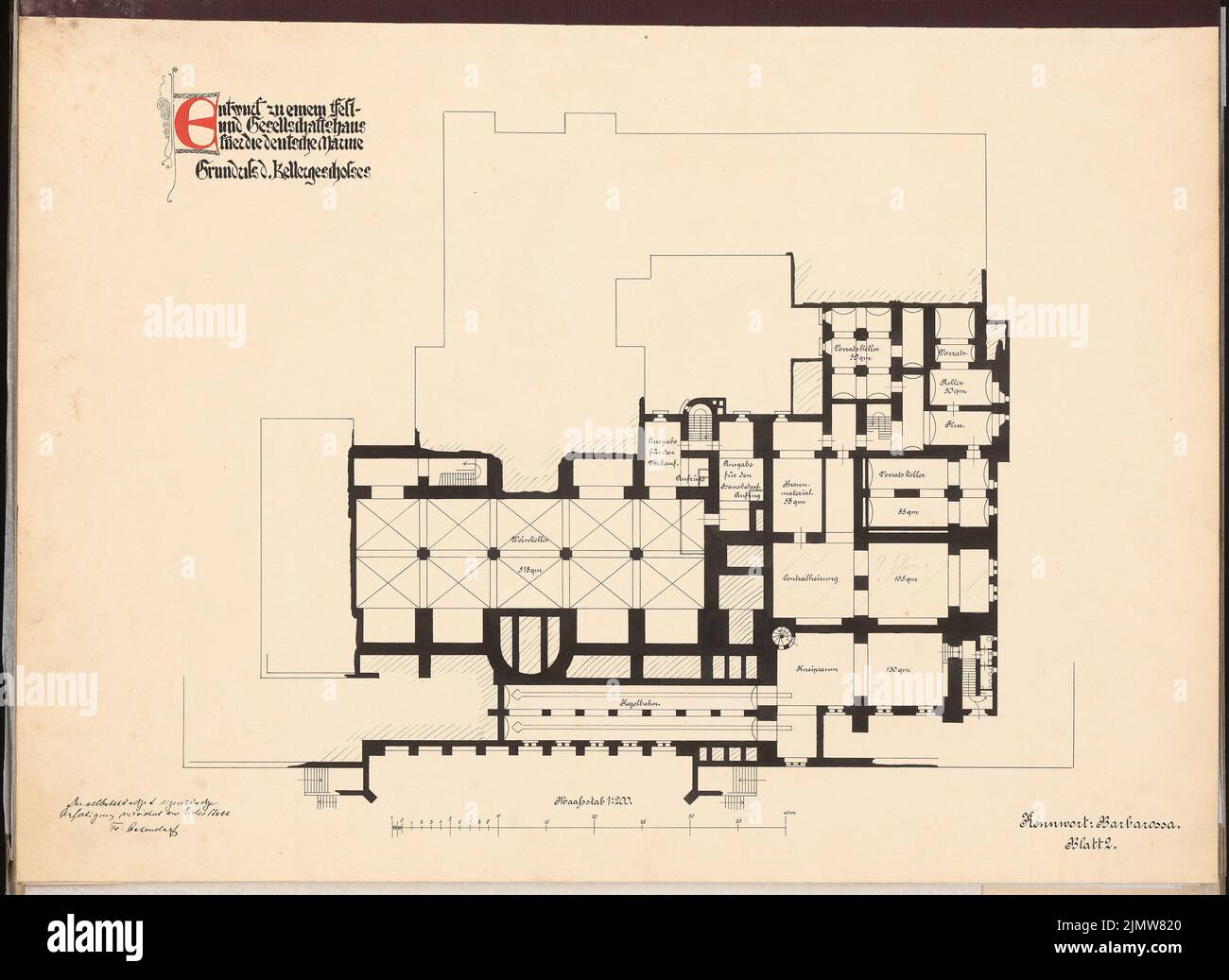 Ostendorf Friedrich (1871-1915), festival e centro sociale della Marina tedesca. Schinkel concorrenza 1899 (1899): Piano kg 1: 200. Inchiostro su cartone, 46,3 x 63,6 cm (compresi i bordi di scansione) Ostendorf Friedrich (1871-1915): Fest- und Gesellschaftshaus für die deutsche Marine. Schinkelwettbewerb 1899 Foto Stock