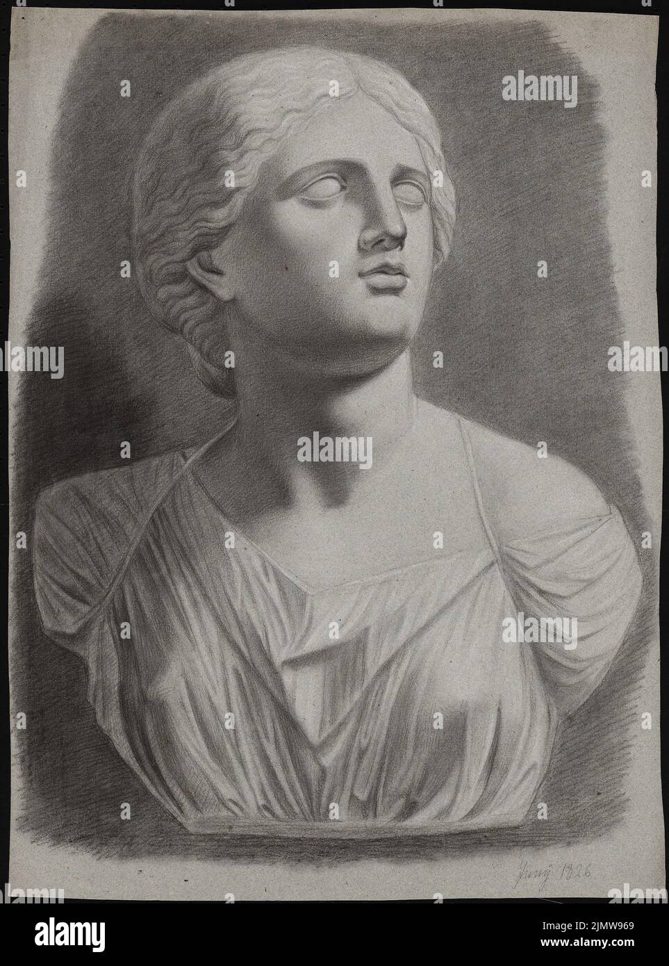 Knoblauch Eduard (1801-1865), busto femminile (06,1826): Vista. Carbone su carta, 50 x 37,1 cm (compresi i bordi di scansione) Knoblauch Eduard (1801-1865): Weibliche Büste Foto Stock