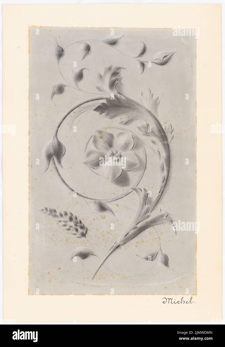 Michel Alfred (1843-1913), dettaglio ornamentale (ca 1864-1868): Tendine vegetali dettaglio: Arabeske con orecchio e acanto. Carbone e matita su carta, 50,1 x 34,8 cm (compresi i bordi di scansione) Michel Alfred (1843-1913): Ornamentdetail Foto Stock