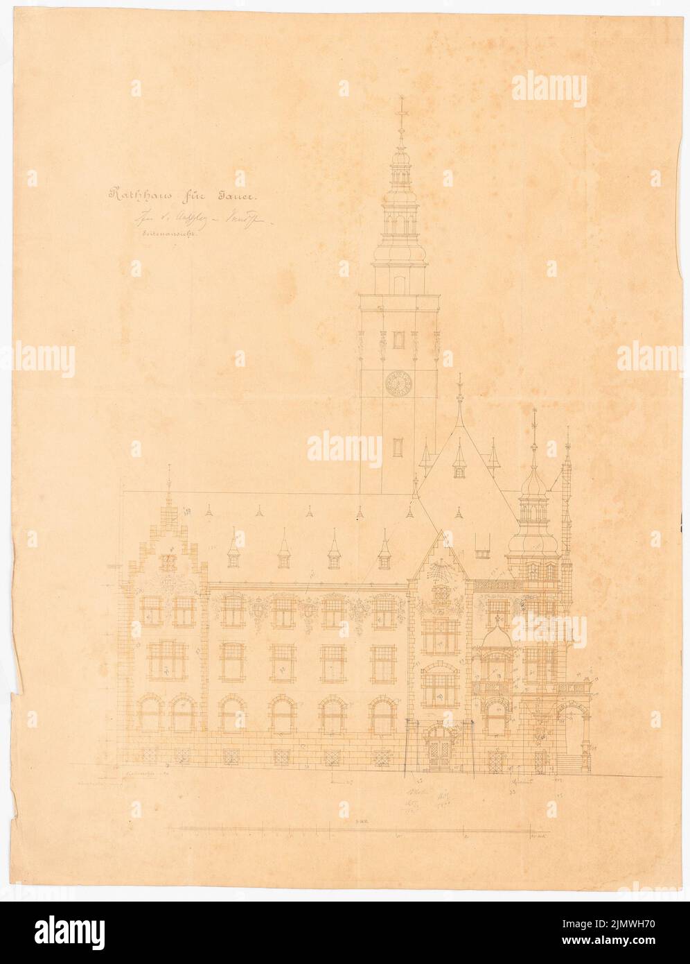 Guth Hermann (1851-1924), Rathaus Jauer (senza dat.): Non ancora registrato. Materiale/tecnologia N.N. registrato, 66,8 x 51,2 cm (compresi i bordi di scansione) Guth Hermann (1851-1924): Rathaus, Jauer Foto Stock