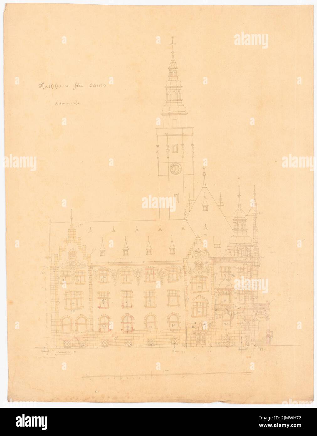Guth Hermann (1851-1924), Rathaus Jauer (senza dat.): Non ancora registrato. Materiale/tecnologia N.N. registrato, 65,7 x 51,1 cm (compresi i bordi di scansione) Guth Hermann (1851-1924): Rathaus, Jauer Foto Stock