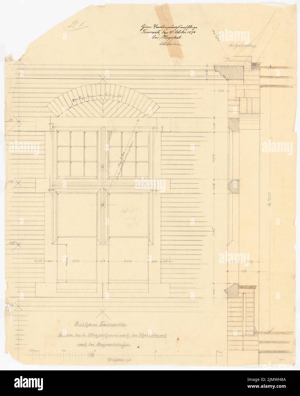 Guth Hermann (1851-1924), Rathaus Tarnowitz (senza dat.): Non ancora registrato. Materiale/tecnologia N. Catturato, 59,7 x 48,5 cm (compresi i bordi di scansione) Guth Hermann (1851-1924): Rathaus, Tarnowitz Foto Stock