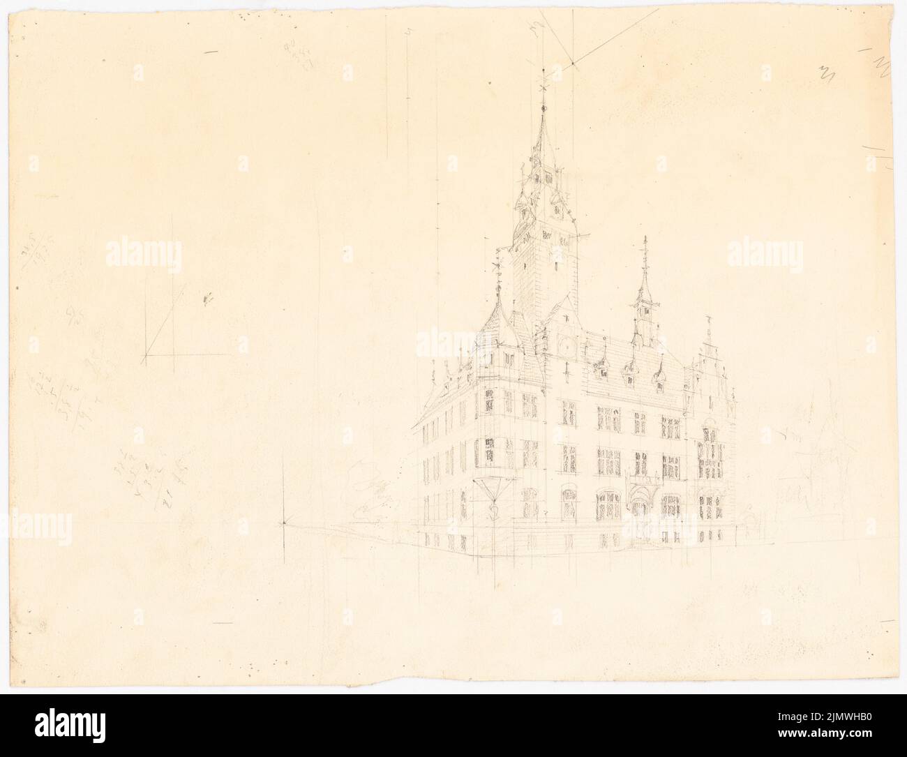 Guth Hermann (1851-1924), municipio di Rüttenscheid (senza data): Non ancora registrato. Materiale/tecnologia N.N. registrato, 30,2 x 39,5 cm (compresi i bordi di scansione) Guth Hermann (1851-1924): Rathaus, Essen-Rüttenscheid Foto Stock