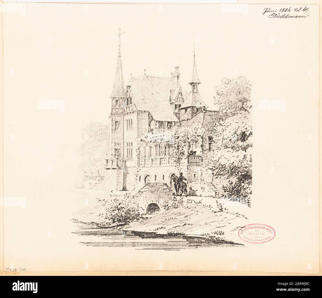 Plüddemann Richard (1846-1910), villa a Cochem. Concorso mensile Giugno 1884 (06,1884): Vista prospettica. Pressione su cartone, 31,1 x 36,4 cm (compresi i bordi di scansione) Plüddemann Richard (1846-1910): Villa, Cochem. Monatskonkurrenz Juni 1884 Foto Stock