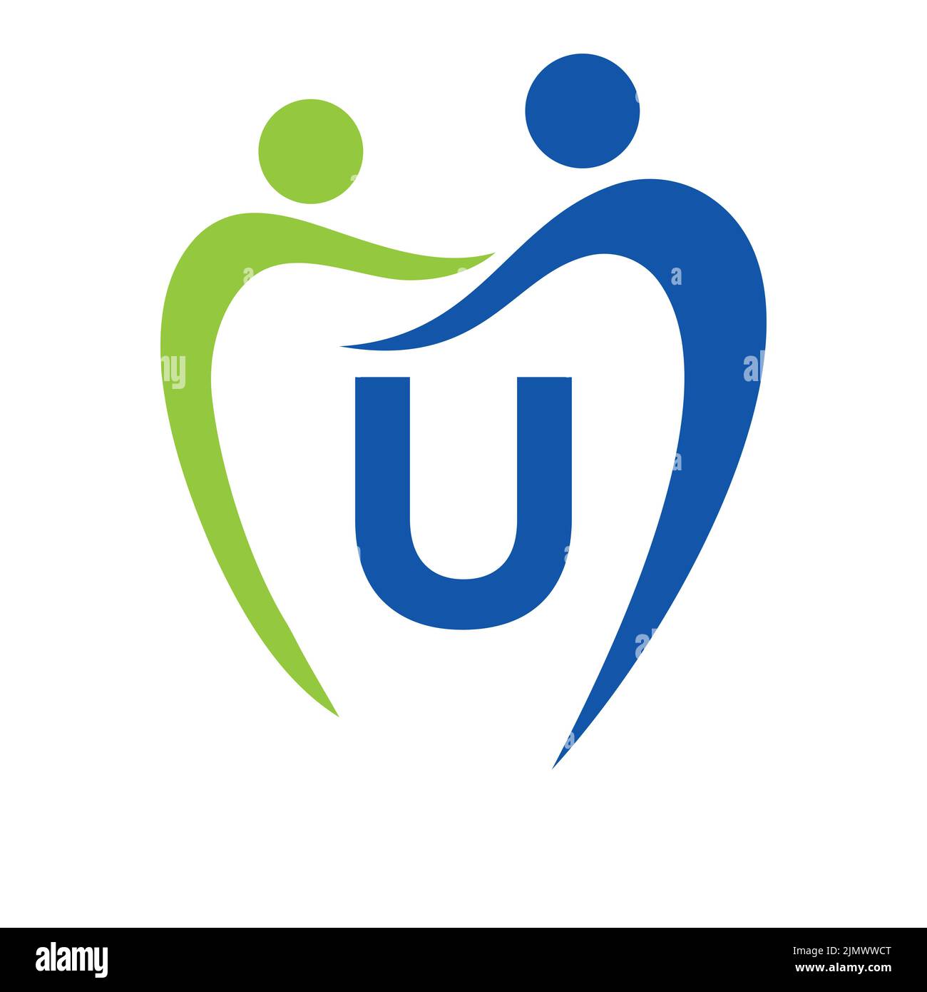 Logo della Dodestry Clinic sulla lettera U concetto. Simbolo della cura dei denti della famiglia. Cartello con il logo dentista Illustrazione Vettoriale