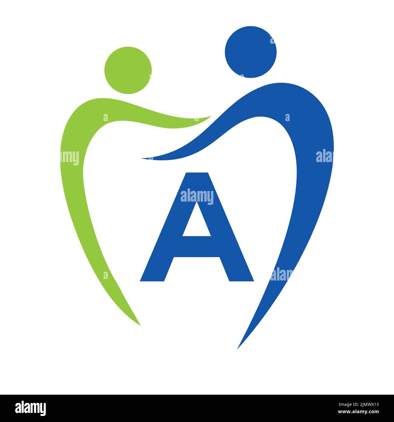 Dodontoiatria Clinic Logo su lettera Un concetto. Simbolo della cura dei denti della famiglia. Cartello con il logo dentista Illustrazione Vettoriale