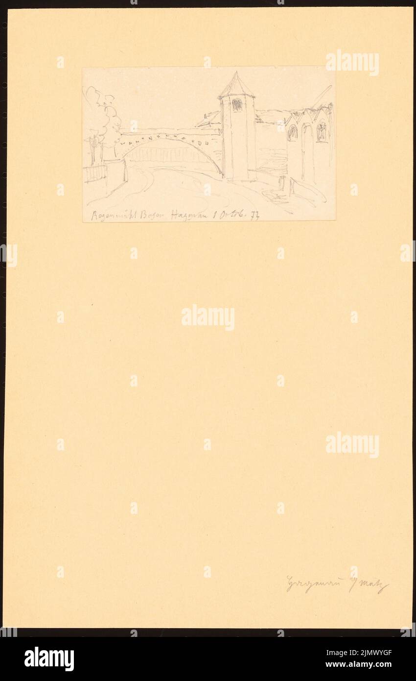 Quast Ferdinand von (1807-1877), Regenmühlbogen in Hagenau (01.10.1873): Vista prospettica. Matita su carta (bozzetto?), 29,7 x 19,4 cm (compresi i bordi di scansione) Quast Ferdinand von (1807-1877): Regenmühlbogen, Hagenau Foto Stock