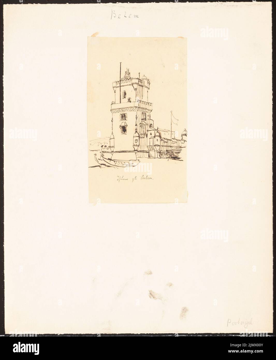 Quast Ferdinand von (1807-1877), torre di Belém (Torre de Belém) a Lisbona (senza dat.): Vista prospettica. Inchiostro su carta, 36,2 x 29,7 cm (compresi i bordi di scansione) Quast Ferdinand von (1807-1877): Turm von Belém (Torre de Belém), Lissabon Foto Stock