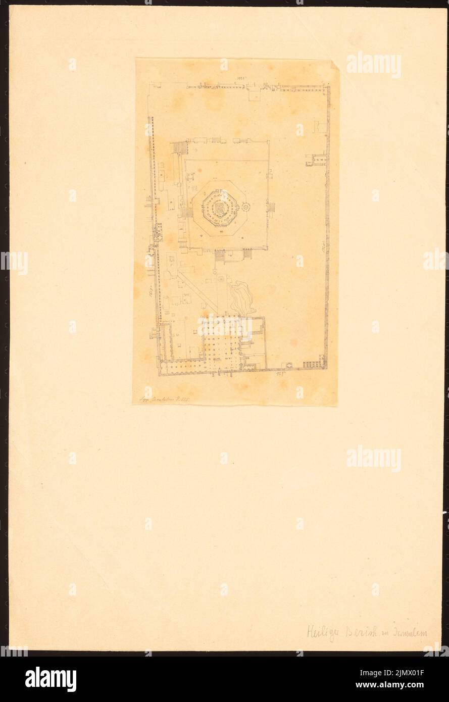 Quast Ferdinand von (1807-1877), il Distretto Santo di Gerusalemme (senza dat.): Pianta con cupola di roccia e moschea al-Aqsa, secondo Sepp (?) Gerusalemme pag. 125. Matita su trasparente, 39,6 x 27, 1 cm (compresi i bordi di scansione) Quast Ferdinand von (1807-1877): Der Heilige Bezirk, Gerusalemme Foto Stock