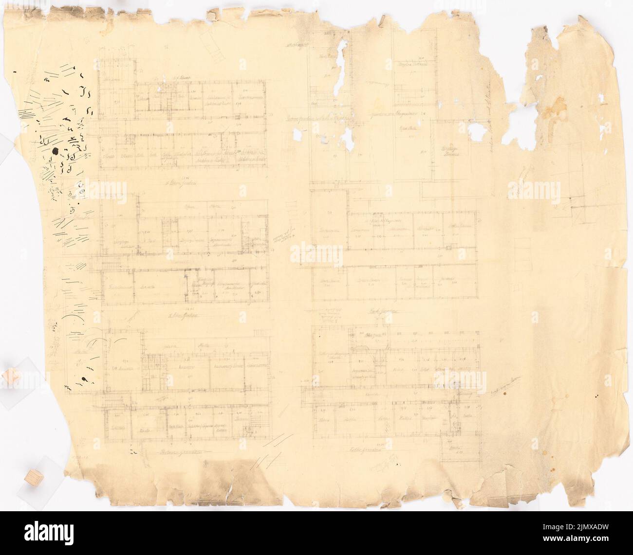 Klomp Johannes Franziskus (1865-1946), Vinzenz-Waisenhaus (con stabile), Dortmund (1899-1903): Piantine. Matita su trasparente, 86,3 x 106,8 cm (compresi i bordi di scansione) Klomp Johannes Franziskus (1865-1946): Vinzenz-Waisenhaus (mit Stallgebäude), Dortmund Foto Stock