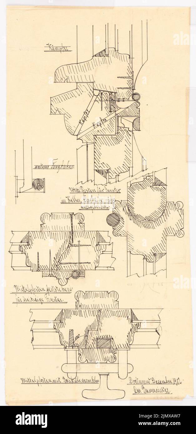 Klomp Johannes Franziskus (1865-1946), Vinzenz-Waisenhaus (con stabile), Dortmund (12,1902): Dettagli montanti centrali di finestre 1: 1. Inchiostro su trasparente, 47,1 x 22,8 cm (compresi i bordi di scansione) Klomp Johannes Franziskus (1865-1946): Vinzenz-Waisenhaus (mit Stallgebäude), Dortmund Foto Stock