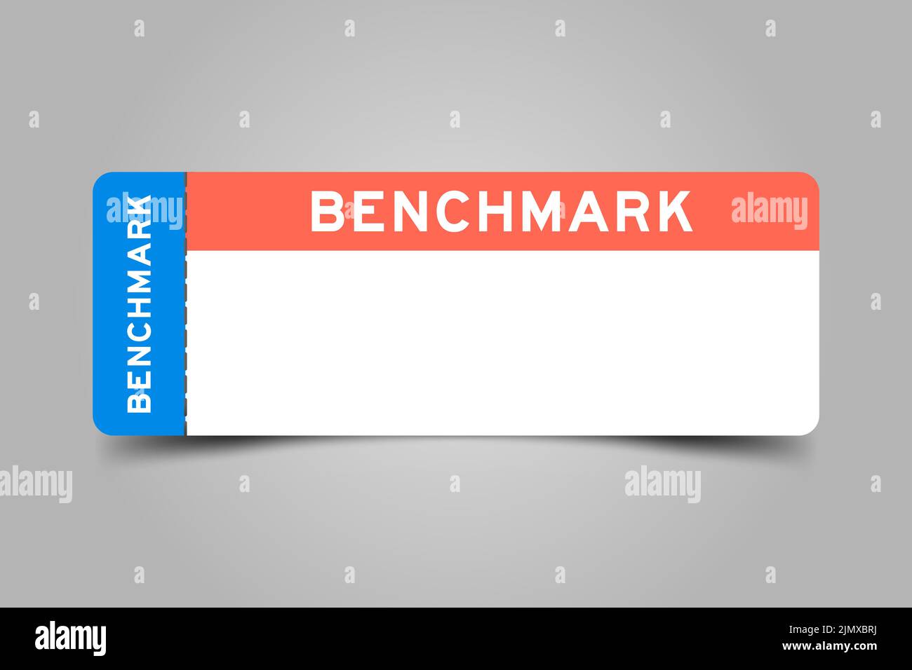 Biglietto di colore blu e arancione con benchmark di parola e copia bianca su sfondo grigio Illustrazione Vettoriale