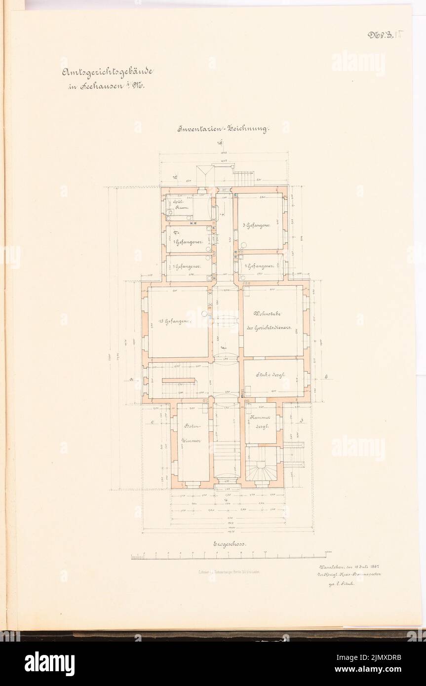 Architetto sconosciuto, tribunale distrettuale, Seehausen (ca 1887): Rilevato contenuto piano N. N. Litografia colorata su carta, 53 x 35,2 cm (compresi i bordi di scansione) N. : Amtsgericht, Seehausen Foto Stock