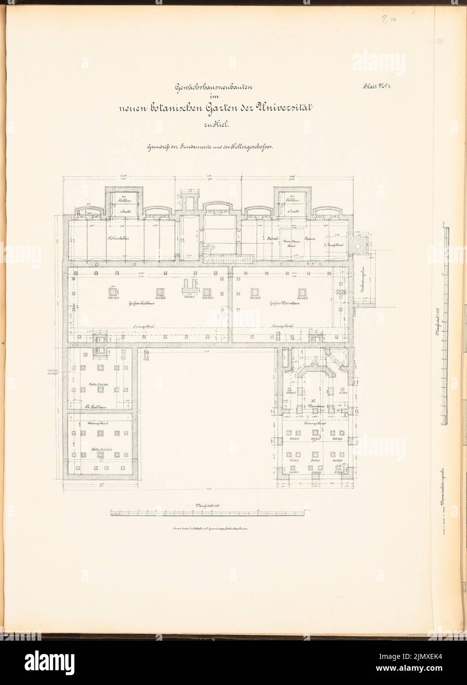 Architetto sconosciuto, giardino botanico della Christian Albrechts University Kiel (ca 1889/1890): Piantina e KG 1: 100. Litografia su carta, 69 x 50,4 cm (compresi i bordi di scansione) N. : Botanischer Garten der Christian-Albrechts-Universität Kiel Foto Stock