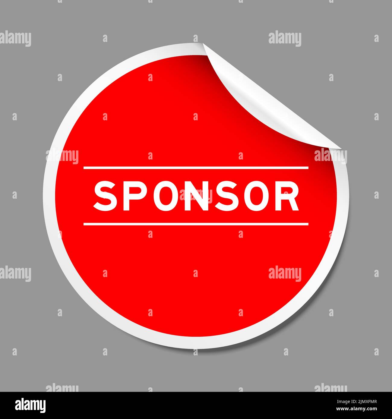 Etichetta adesiva a strappo di colore rosso con sponsor di parola su sfondo grigio Illustrazione Vettoriale