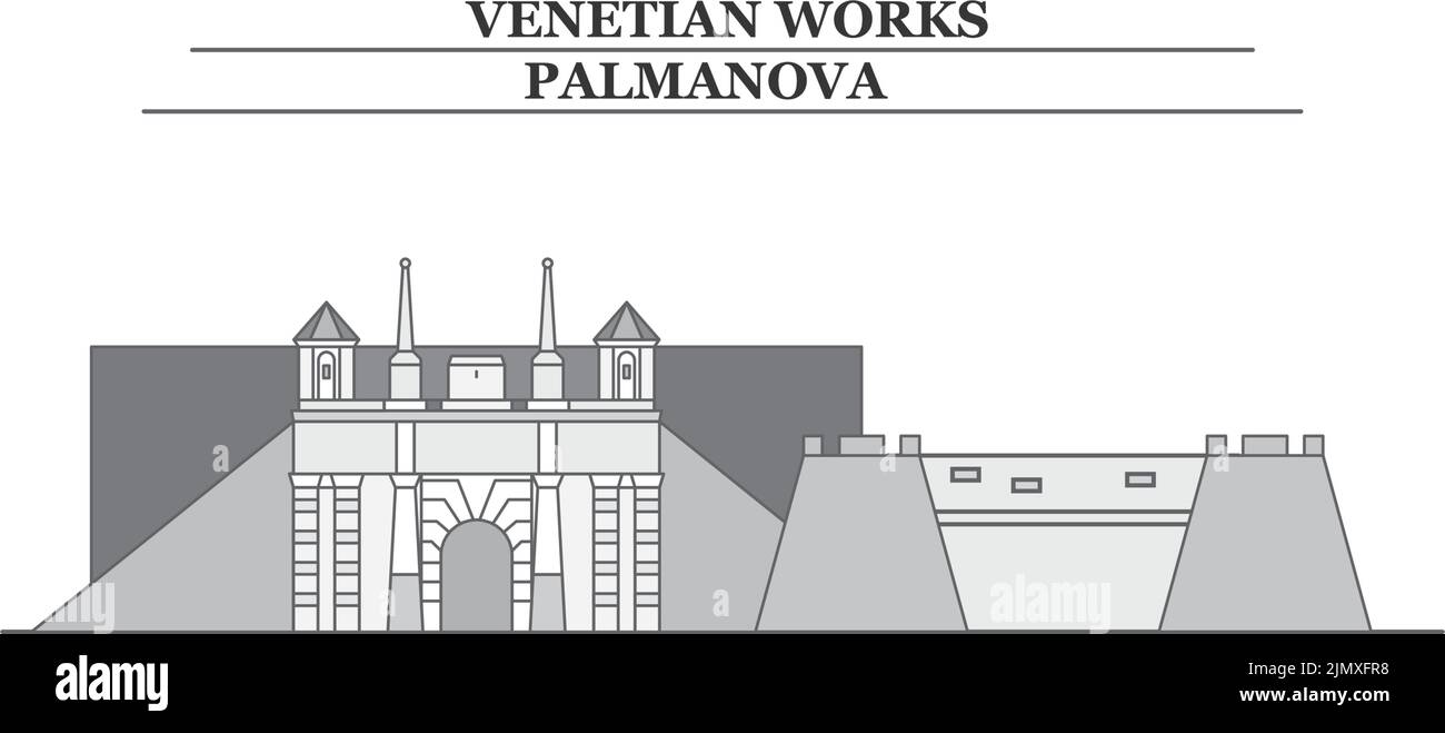 Italia, Palmanova città skyline isolato vettore illustrazione, icone Illustrazione Vettoriale