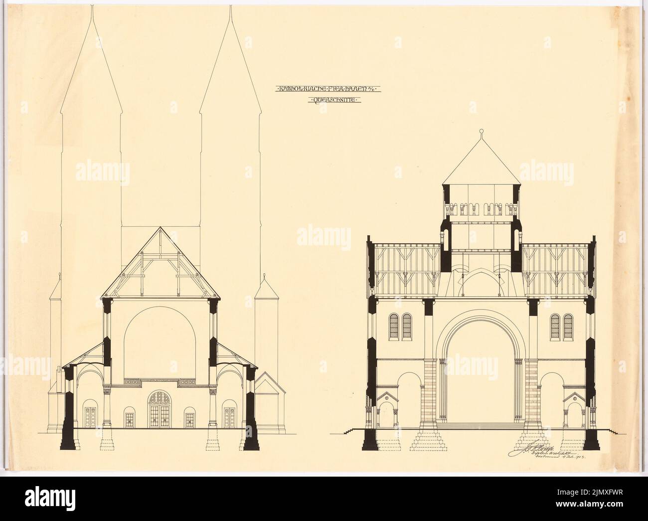 Klomp Johannes Franziskus (1865-1946), Chiesa di Haren/EMS (04.02.1903): Sezioni trasversali (1: 100). Inchiostro su trasparente, 70,1 x 95,3 cm (compresi i bordi di scansione) Klomp Johannes Franziskus (1865-1946): Kirche, Haren/EMS Foto Stock