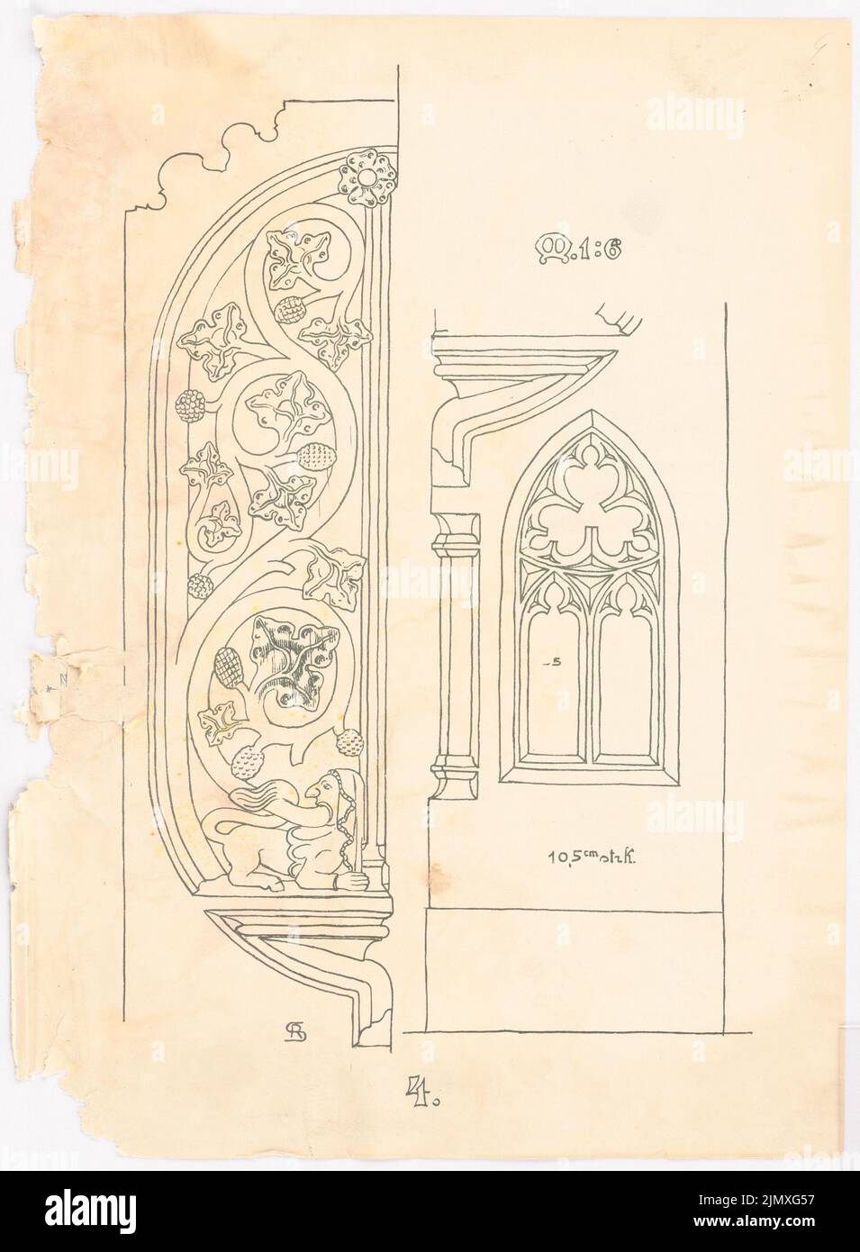 Architetti accademici Berlino (AAVB), schemchbook SS 1902: Platea del coro nella Liebfrauenkirche di Halberstadt (1902): Dettagli 1: 6. Pressione su carta, 39,1 x 28,7 cm (compresi i bordi di scansione) Akademischer Architektenverein Berlin (AAVB) : Skizzenheft SS 1902: Chorgestühl in der Liebfrauenkirche, Halberstadt Foto Stock