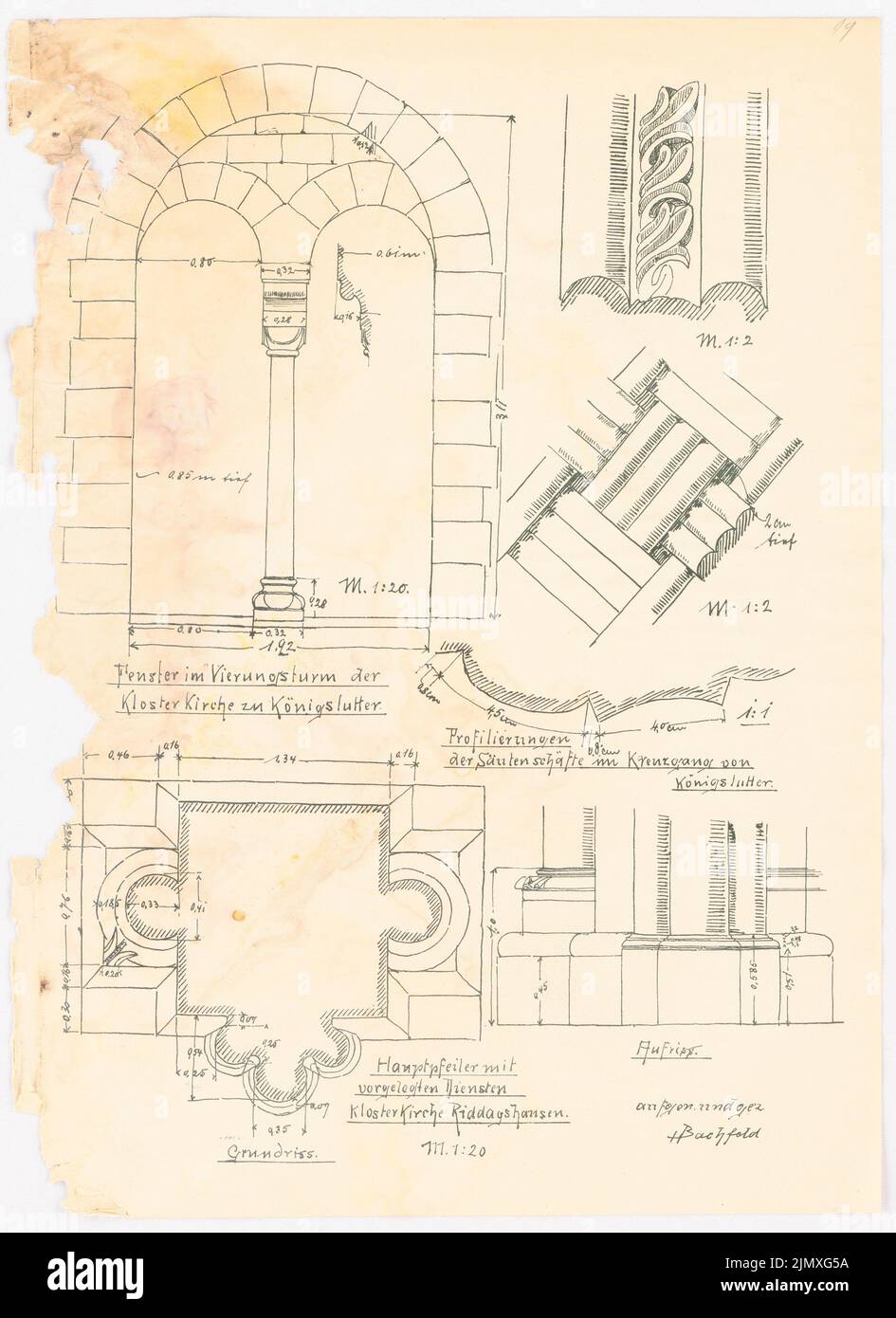 Architetti accademici Berlino (AAVB), schedario SS 1902: Klosterkirchen Königslutter e Riddagshausen (1902): Details 1:20, 1: 2, 1: 1. Pressione su carta, 39,3 x 28,5 cm (compresi i bordi di scansione) Akademischer Architektenverein Berlin (AAVB) : Skizzenheft SS 1902: Klosterkirchen Königslutter und Riddagshausen Foto Stock