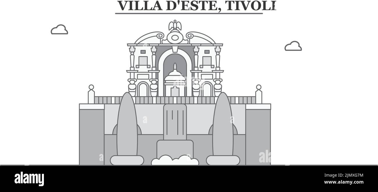 Italia, Tivoli, Villa D'este skyline città isolato vettore illustrazione, icone Illustrazione Vettoriale