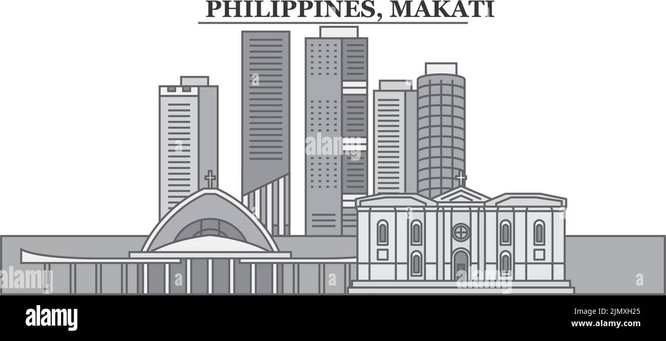 Filippine, Makati città skyline isolato vettore illustrazione, icone Illustrazione Vettoriale