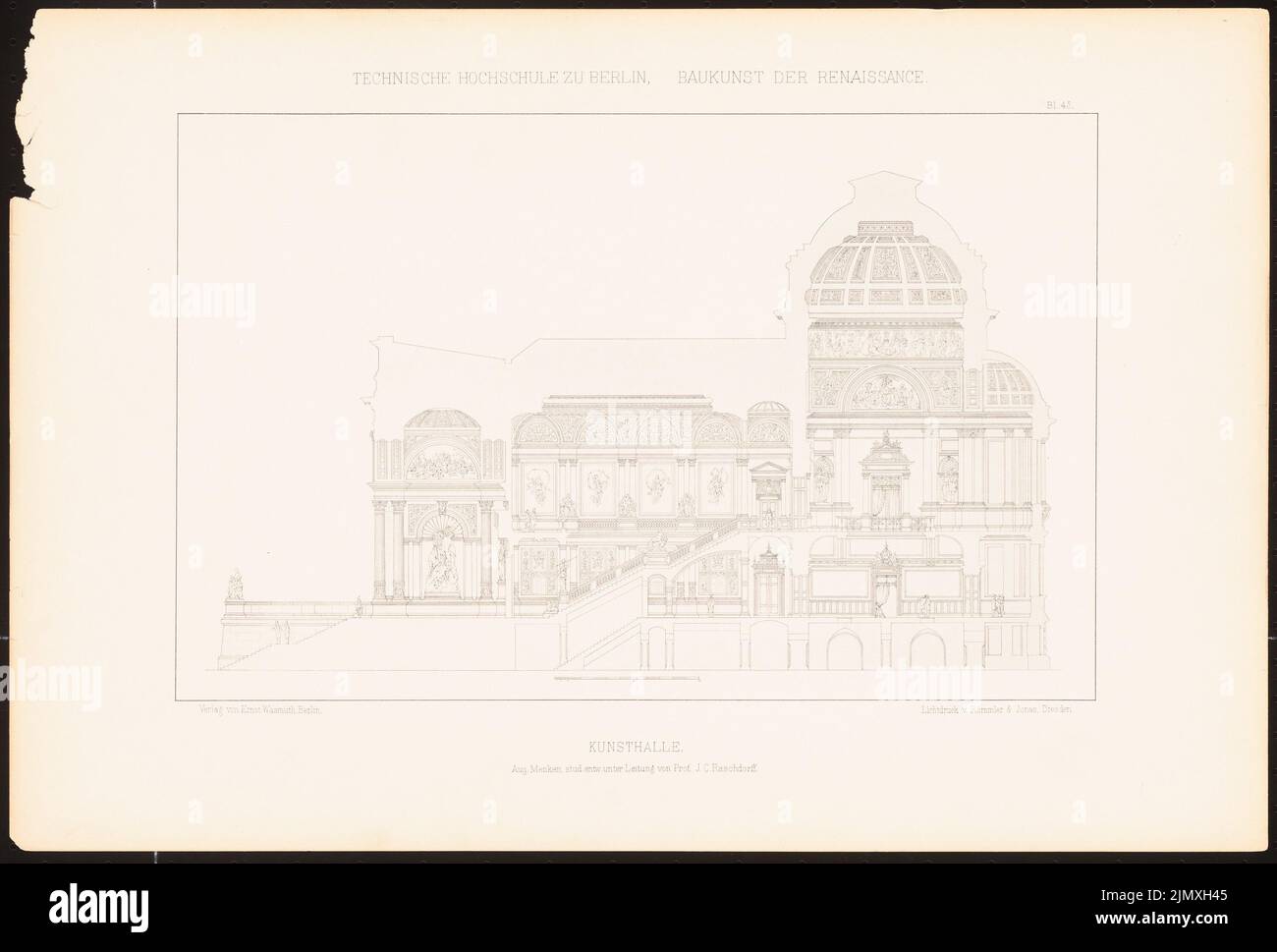 Menken Agosto (1858-1903), Kunsthalle. (Da: J.C. Raschdorff, architettura del Rinascimento, 1881.) (1881-1881): sezione trasversale. Leggera pressione sulla carta, 33 x 48,8 cm (inclusi i bordi di scansione) Foto Stock