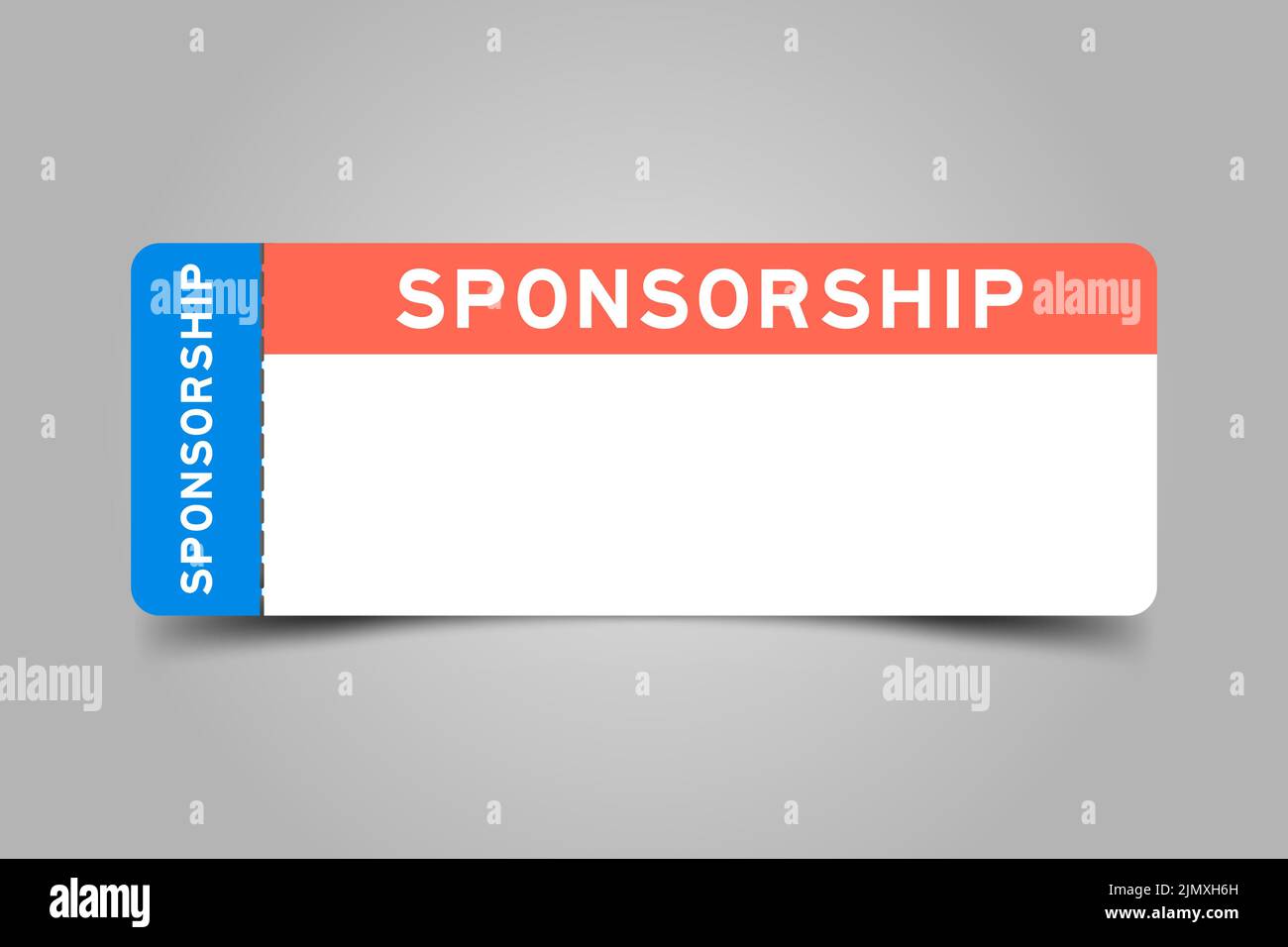 Biglietto di colore blu e arancione con sponsorizzazione di parole e copia bianca su sfondo grigio Illustrazione Vettoriale