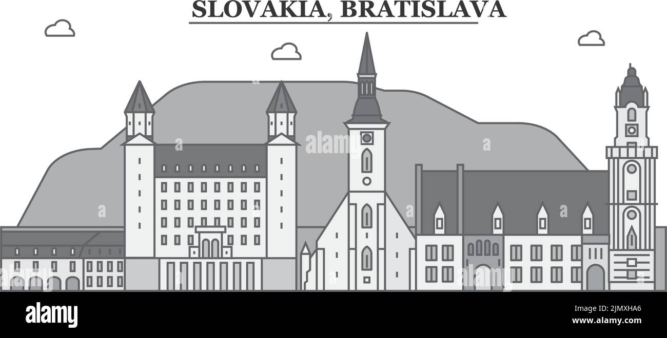 Slovacchia, città di Bratislava skyline isolato vettore illustrazione, icone Illustrazione Vettoriale