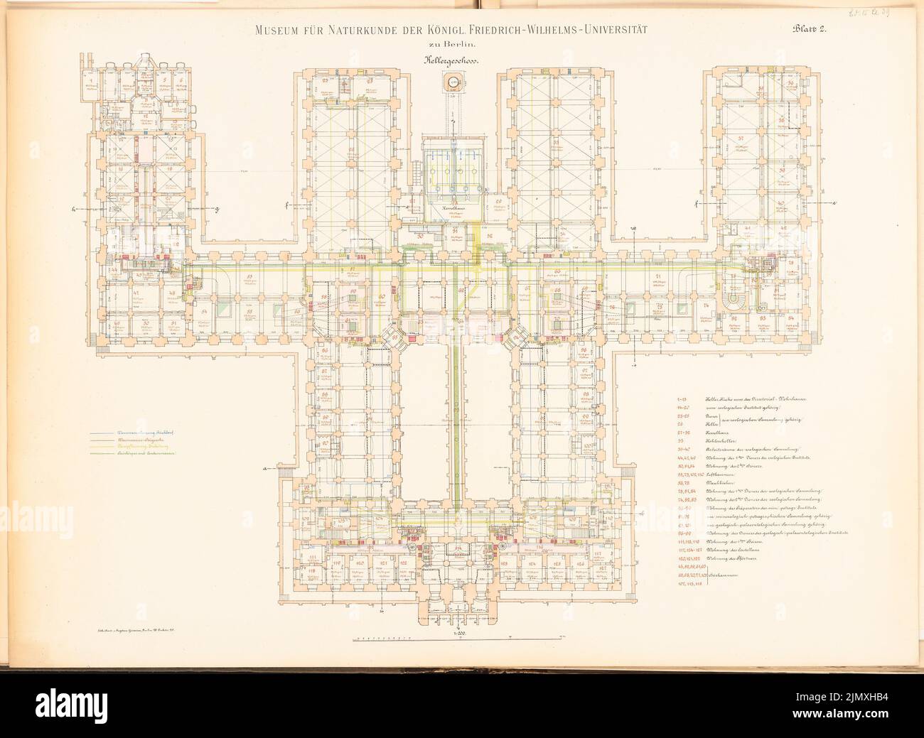 Tieden Agosto (1834-1911), Museo für Naturkunde, Berlino (1875-1888): Grundriss KG 1: 200. Litografia colorata su carta, 67,1 x 91,8 cm (inclusi i bordi di scansione) Foto Stock