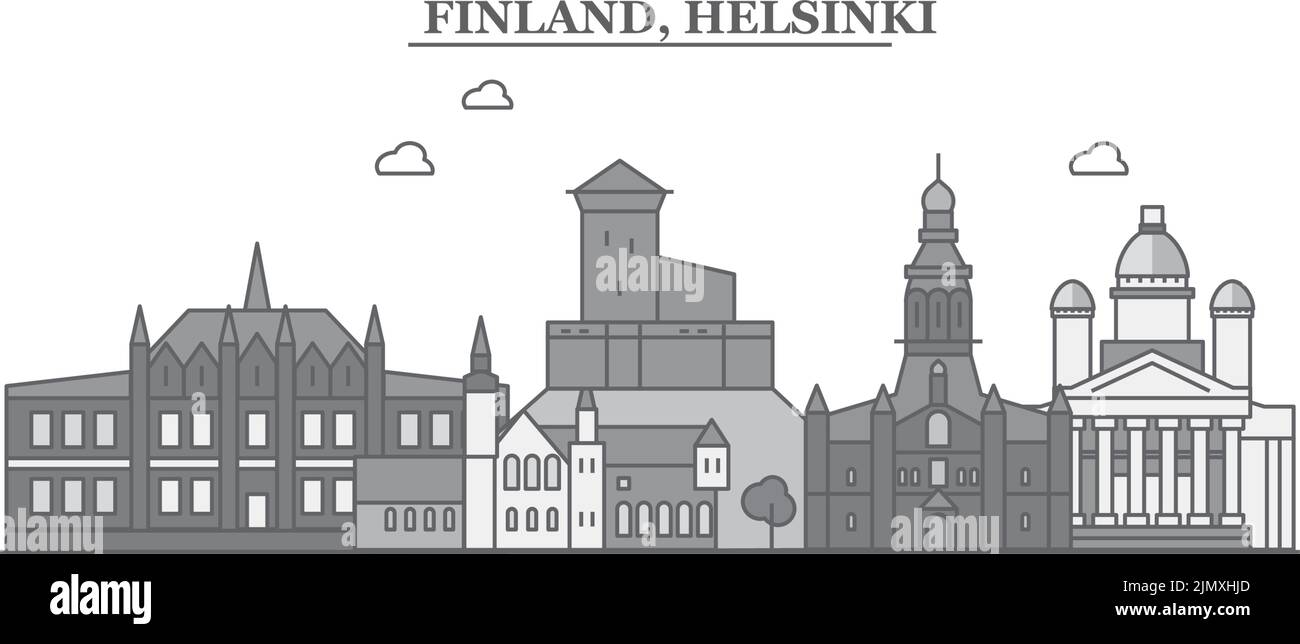 Finlandia, Helsinki città skyline isolato vettore illustrazione, icone Illustrazione Vettoriale