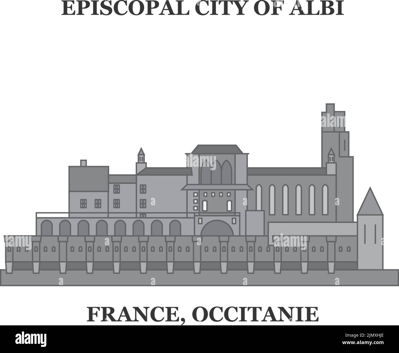 Francia, Albi Landmark città skyline isolato vettore illustrazione, icone Illustrazione Vettoriale