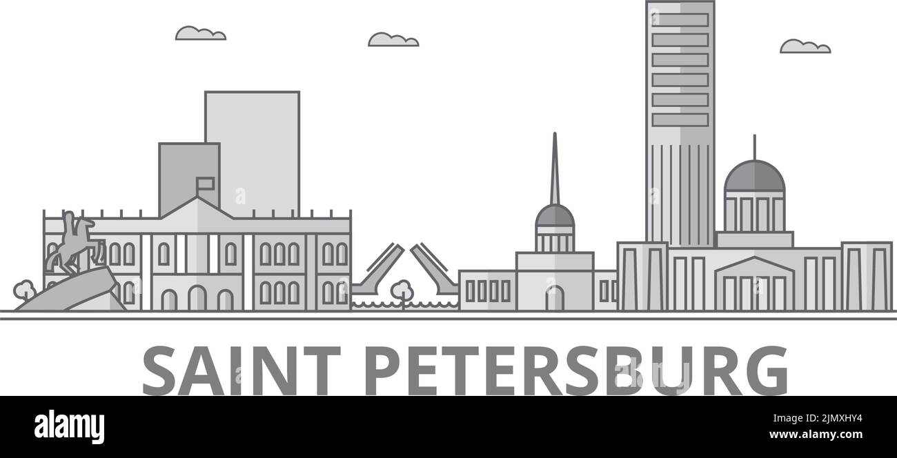 Russia, città di San Pietroburgo skyline isolato vettore illustrazione, icone Illustrazione Vettoriale
