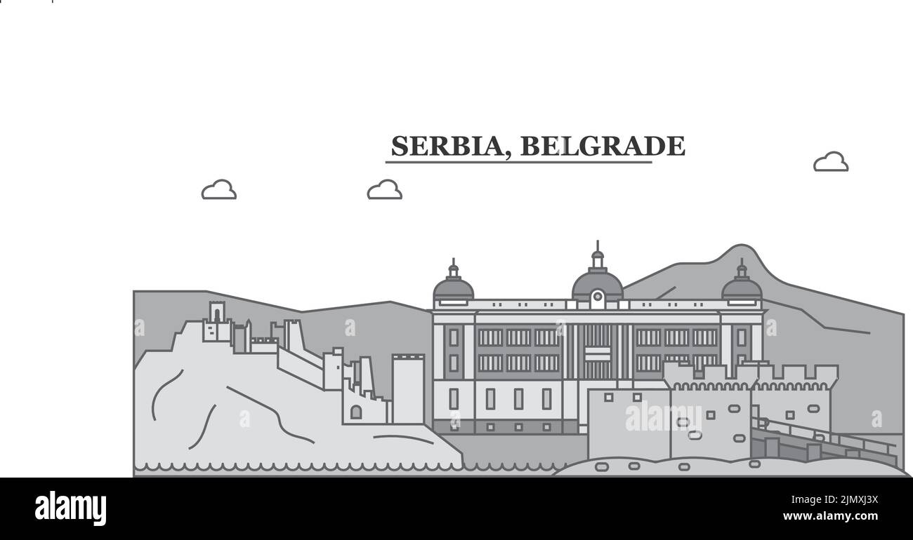 Serbia, città di Belgrado skyline isolato vettore illustrazione, icone Illustrazione Vettoriale