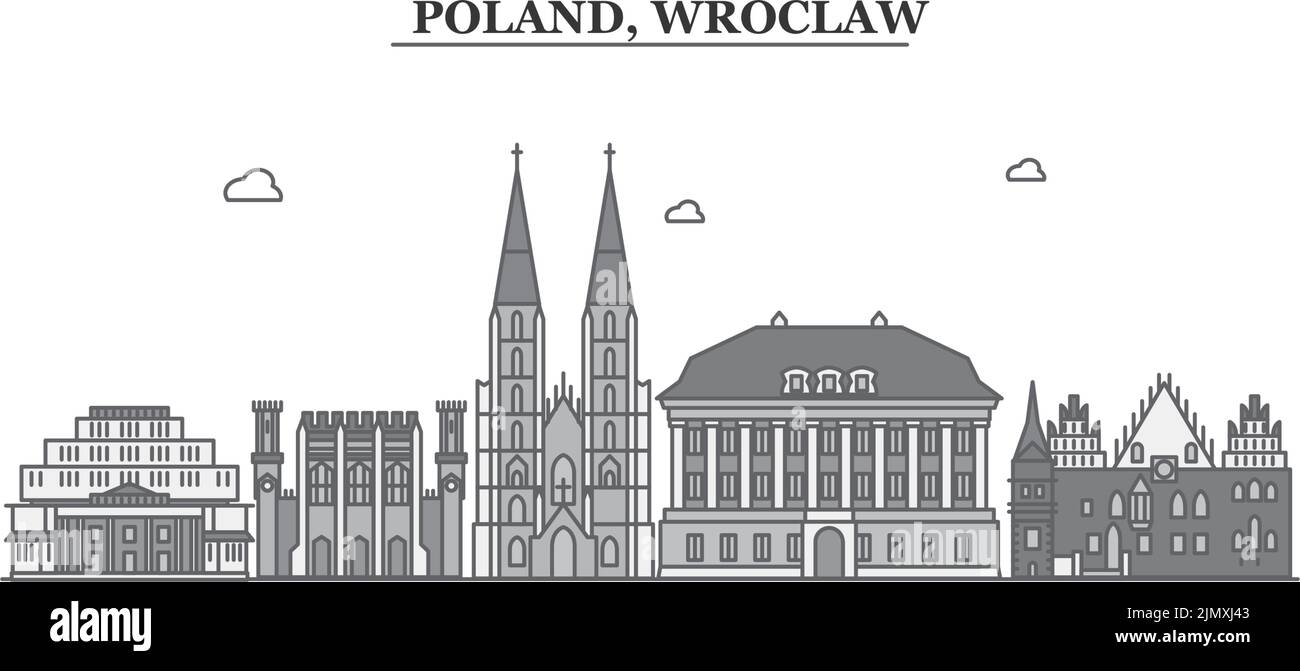 Polonia, Wroclaw città skyline isolato vettore illustrazione, icone Illustrazione Vettoriale