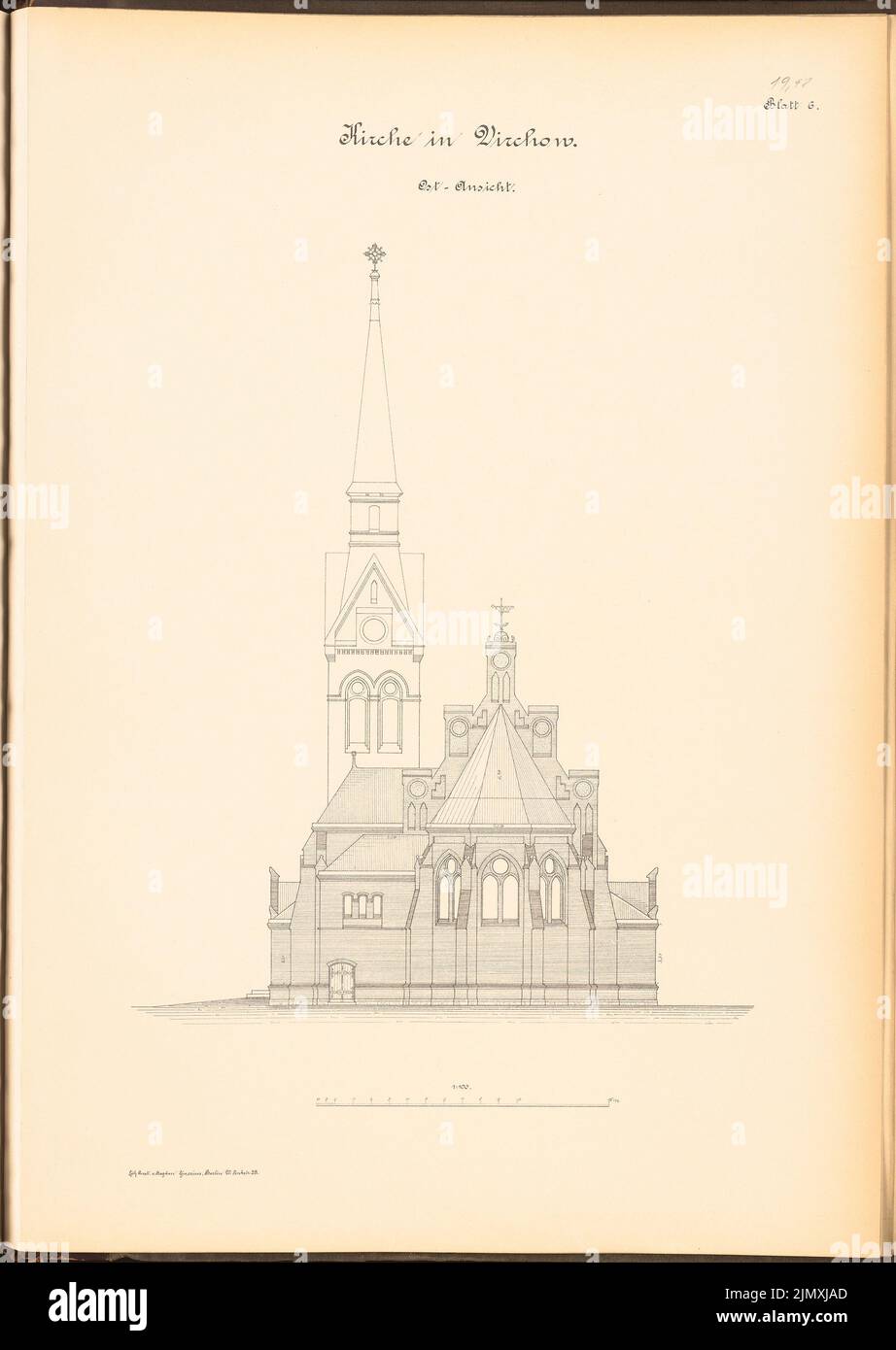 Architetto sconosciuto, chiesa a Virchow (ca 1893/1894): Ost view 1: 100. Litografia su carta, 68,9 x 48,9 cm (inclusi i bordi di scansione) Foto Stock