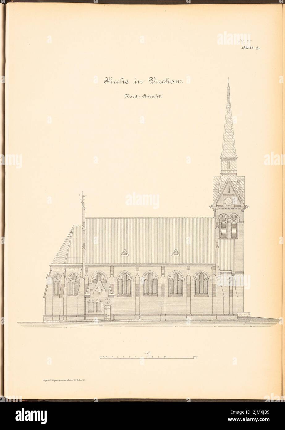 Architetto sconosciuto, chiesa a Virchow (ca 1893/1894): Vista nord 1: 100. Litografia su carta, 68,9 x 48,9 cm (inclusi i bordi di scansione) Foto Stock