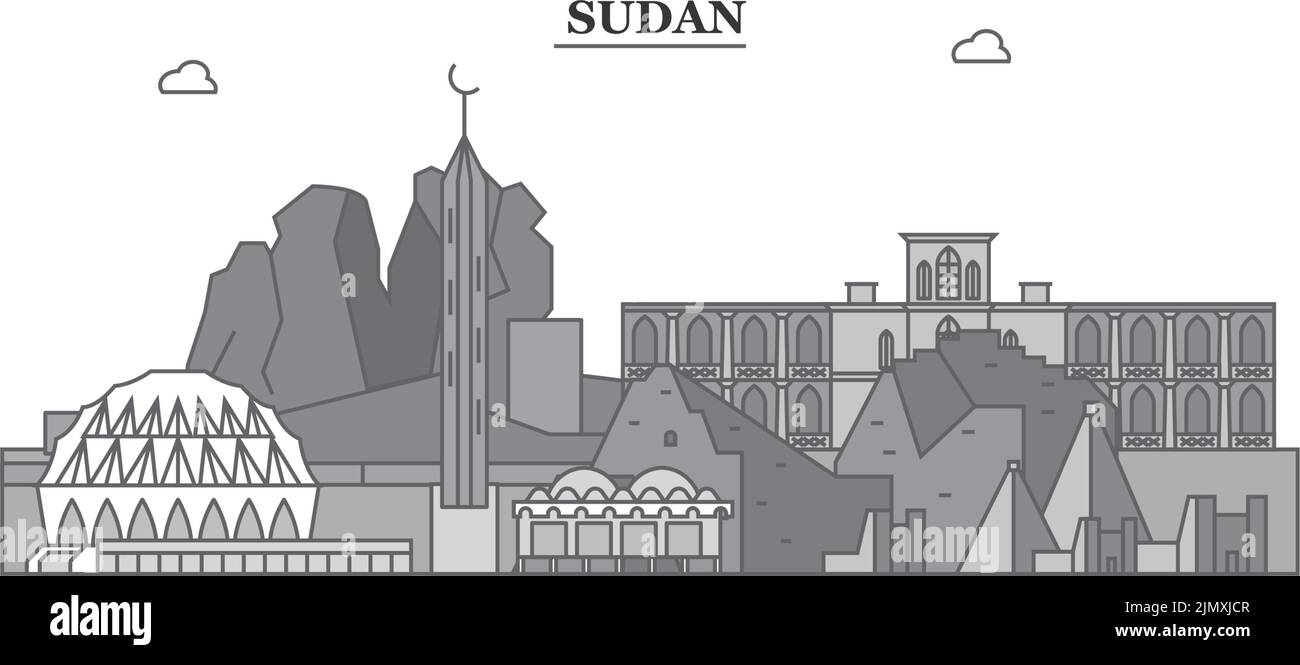 Città Sudan skyline isolato vettore illustrazione, icone Illustrazione Vettoriale
