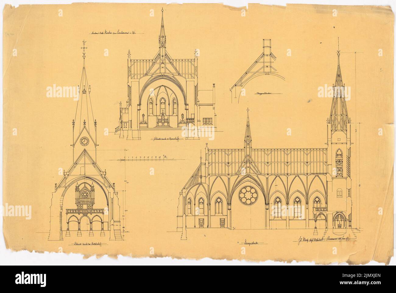 Klomp Johannes Franziskus (1865-1946), Sant'Anna, Lenhausen (25 gennaio 1897): Sezione mediana e trasversale e longitudinale (1: 100). Inchiostro su trasparente, 67,6 x 100,9 cm (inclusi i bordi di scansione) Foto Stock