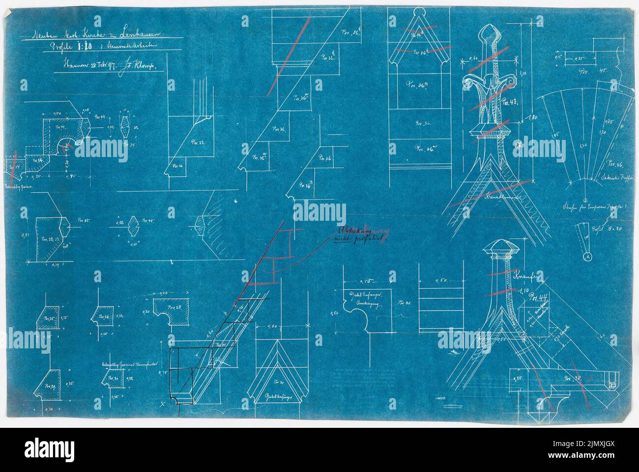 Klomp Johannes Franziskus (1865-1946), Sant'Anna, Lenhausen (28 febbraio 1897): Dettagli del lavoro di stonemason 1:10. Tusche, matita colorata su carta, 48,7 x 72,6 cm (inclusi i bordi di scansione) Foto Stock