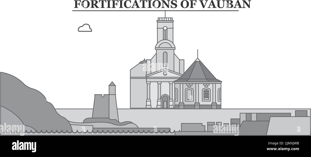 Francia, Vauban città skyline isolato vettore illustrazione, icone Illustrazione Vettoriale
