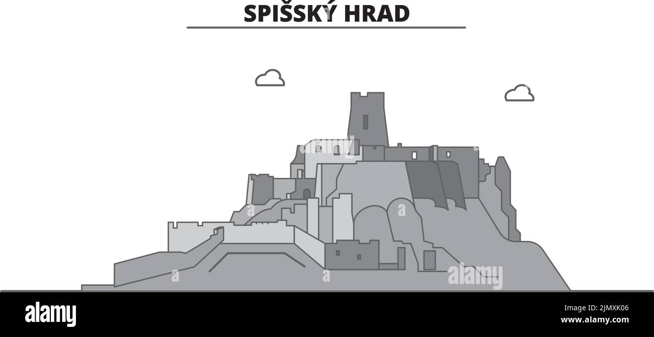 Slovacchia, Spissky Hrad città skyline isolato vettore illustrazione, icone Illustrazione Vettoriale