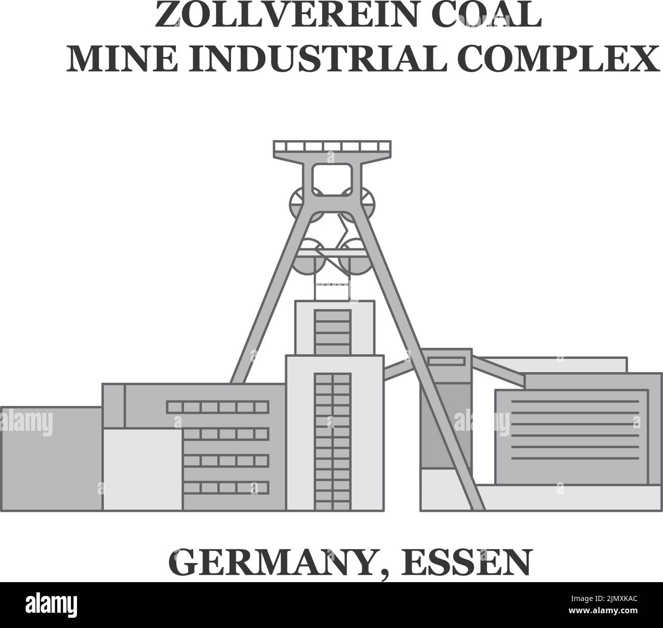 Germania, Essen, Zollverein Coal Mine Industrial Complex City skyline isolato vettore illustrazione, icone Illustrazione Vettoriale