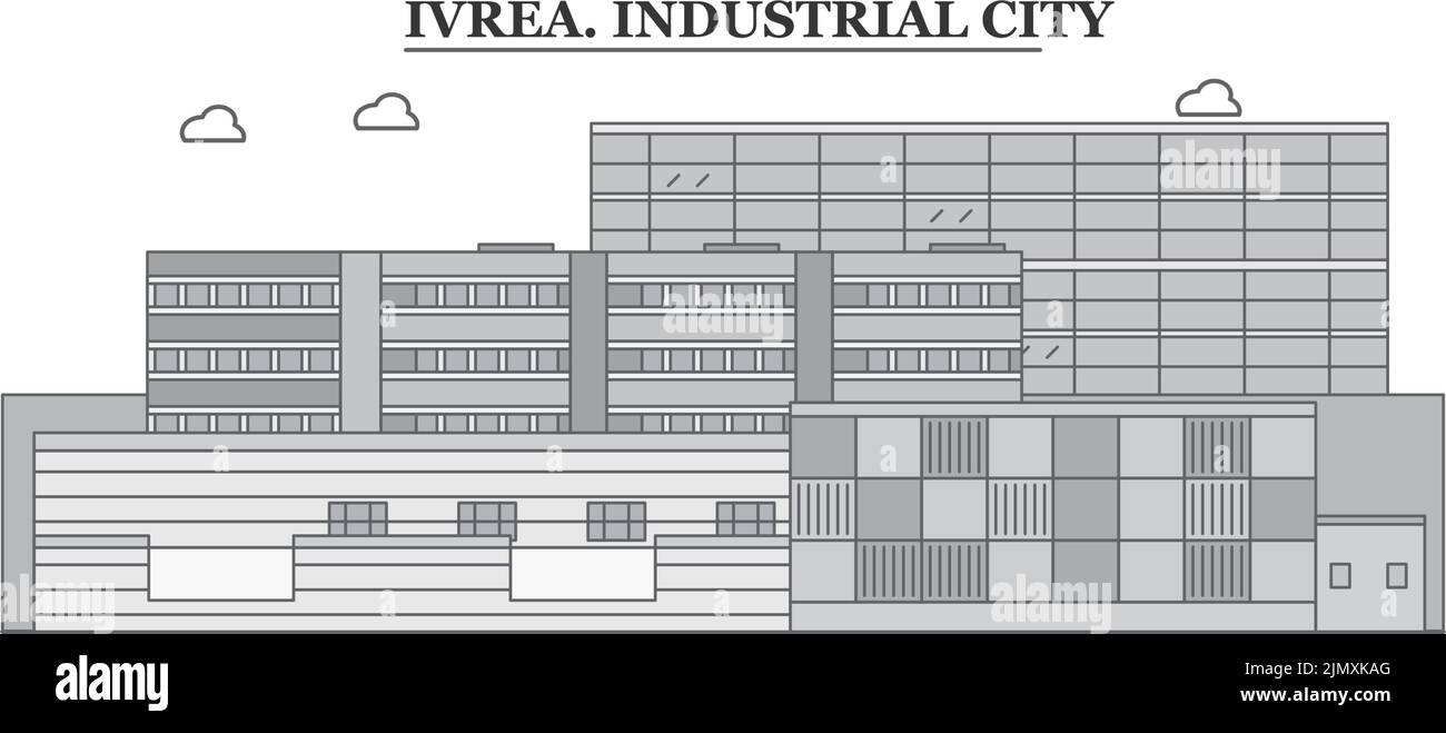Italia, città di Ivrea skyline isolato vettore illustrazione, icone Illustrazione Vettoriale
