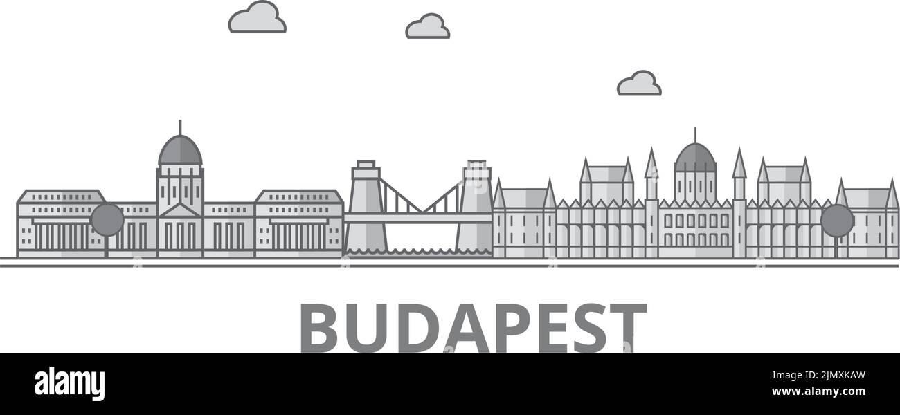 Ungheria, Budapest città skyline isolato vettore illustrazione, icone Illustrazione Vettoriale