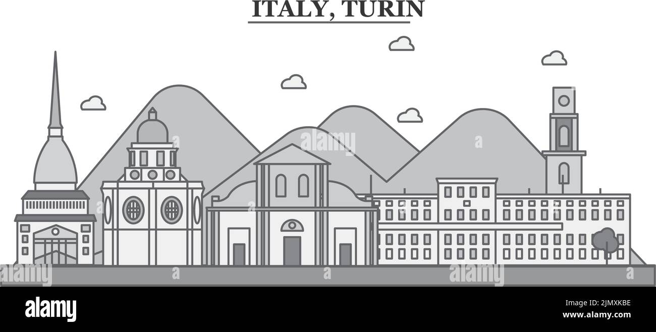 Italia, città di Torino skyline isolato vettore illustrazione, icone Illustrazione Vettoriale