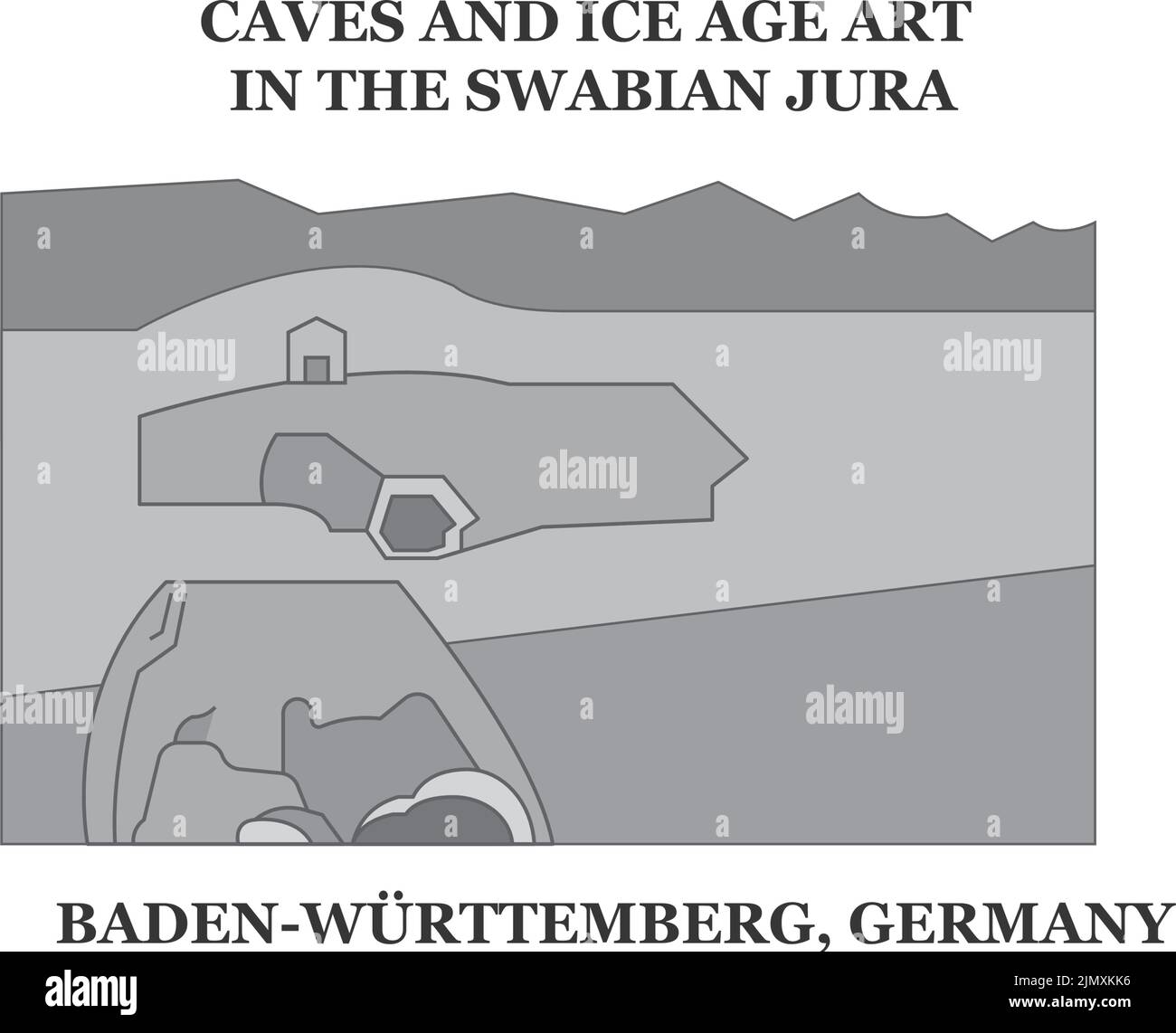 Germania, Baden-Wurttemberg, Caves città skyline isolato vettore illustrazione, icone Illustrazione Vettoriale