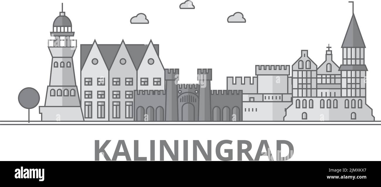 Russia, Kaliningrad City skyline isolato vettore illustrazione, icone Illustrazione Vettoriale