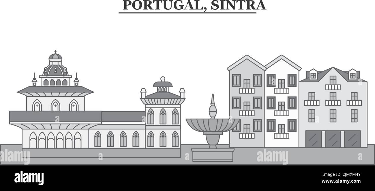 Portogallo, Sintra città skyline isolato vettore illustrazione, icone Illustrazione Vettoriale