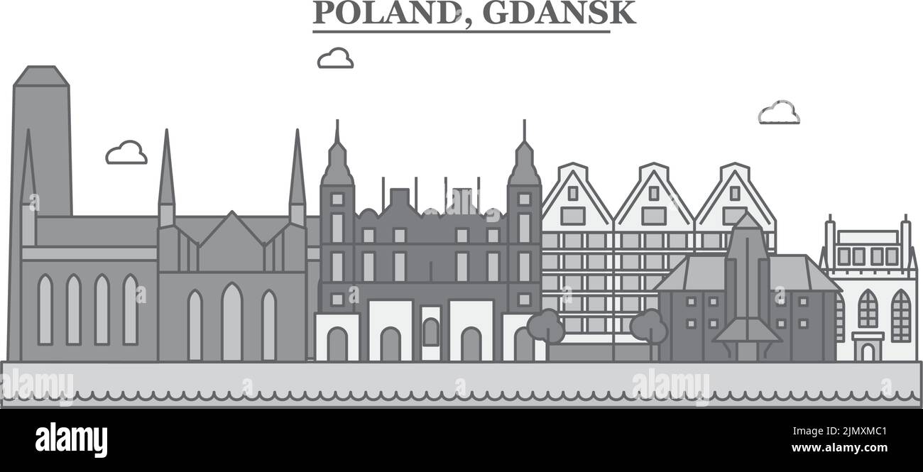 Polonia, città di Danzica skyline isolato vettore illustrazione, icone Illustrazione Vettoriale